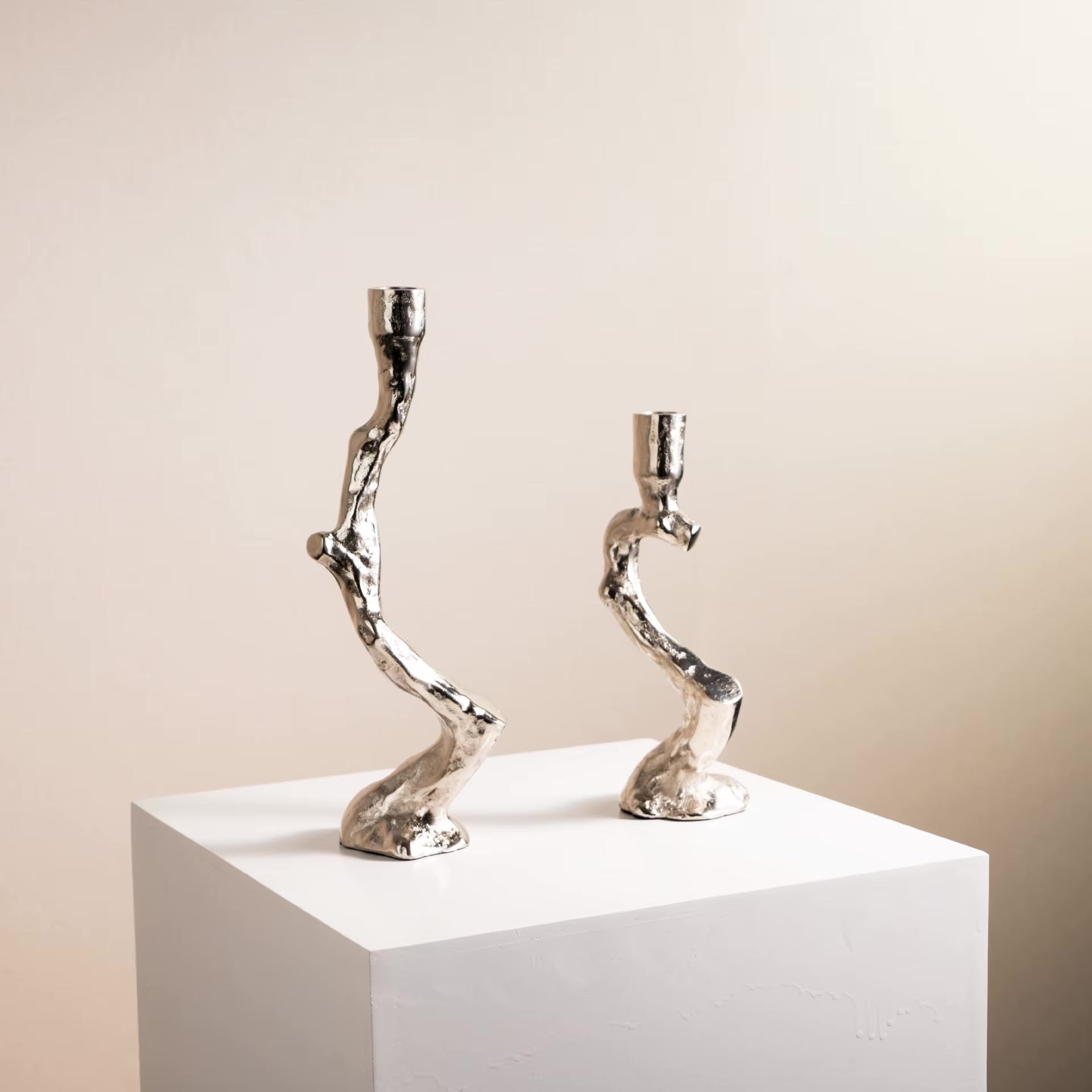 Branched Silver Resin Candle Holder