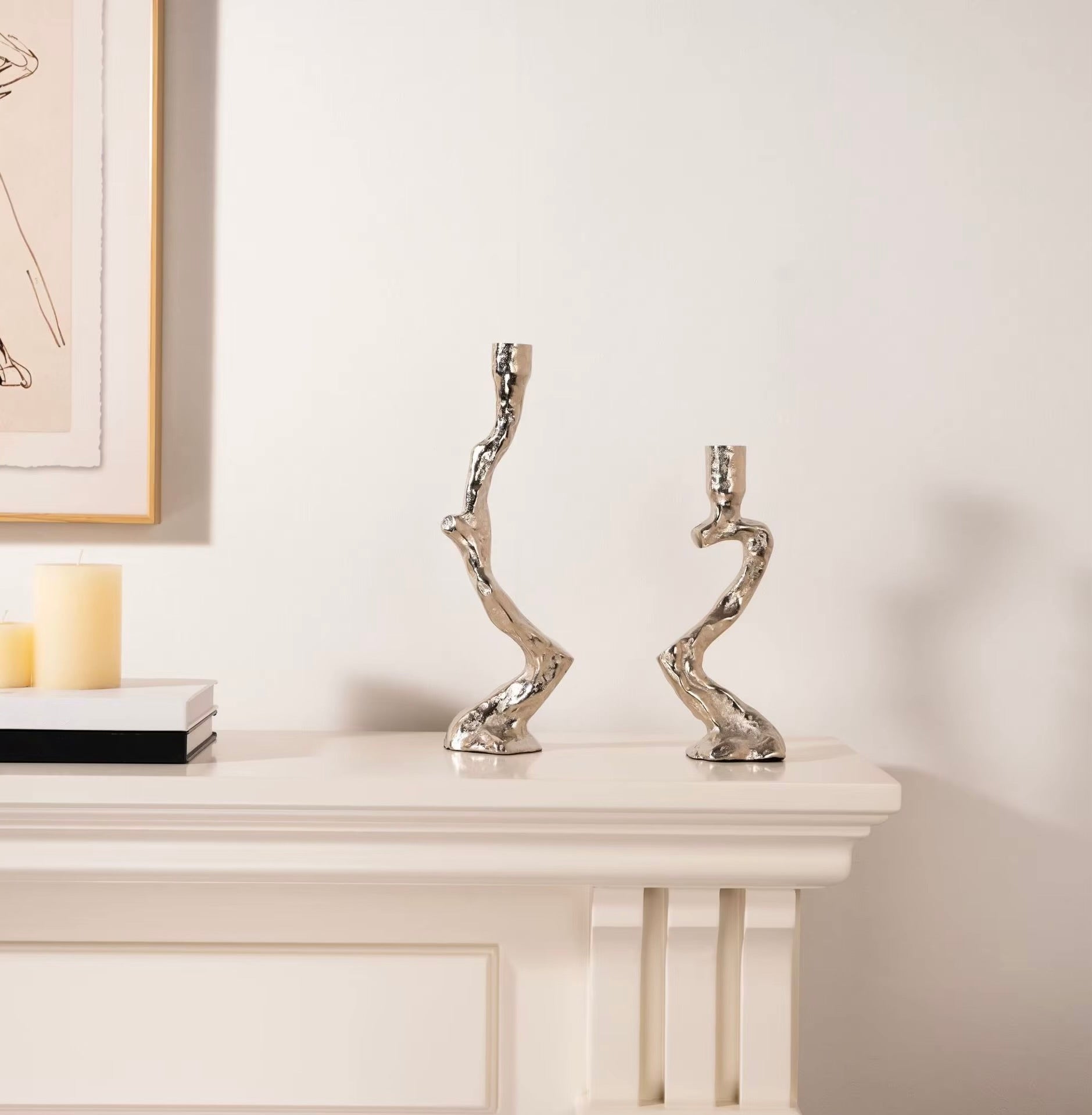 Branched Silver Resin Candle Holder